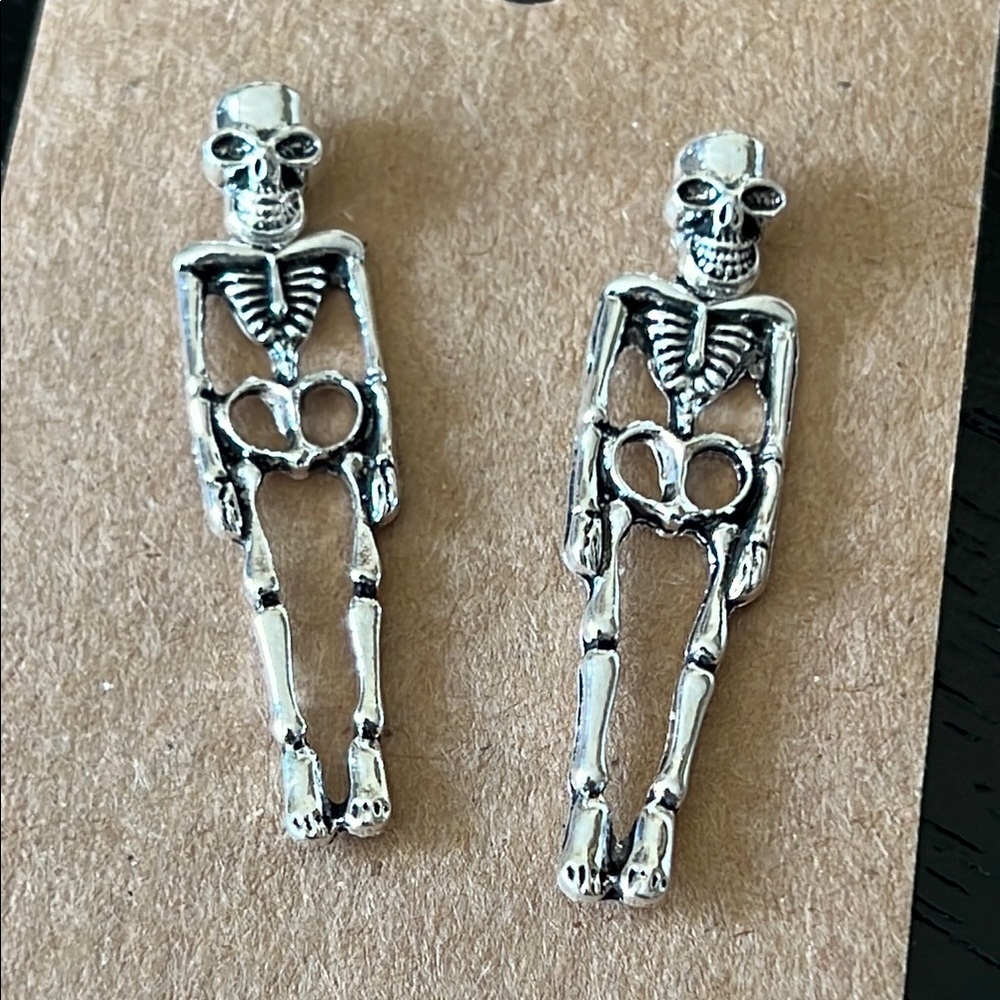 Silver tone Skeleton Earrings-NWT